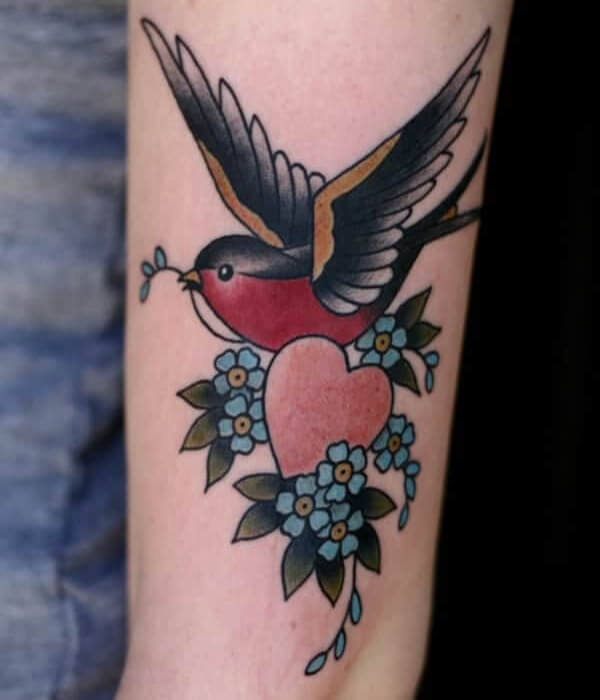 Swallow tattoo design with heart