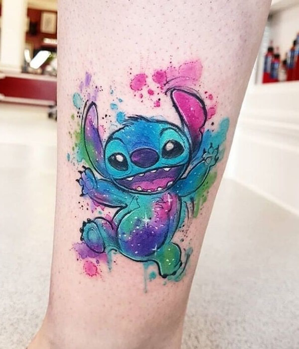 Vibrant blue stitch tattoo