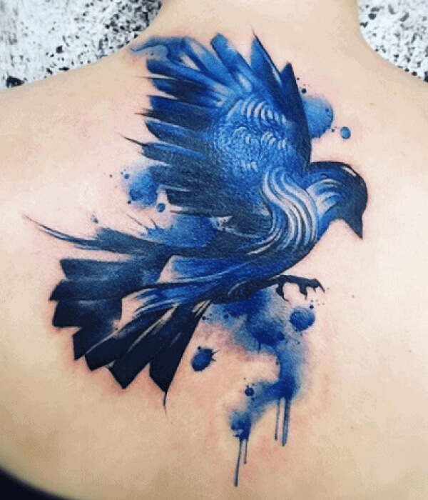 Watercolor raven tattoo
