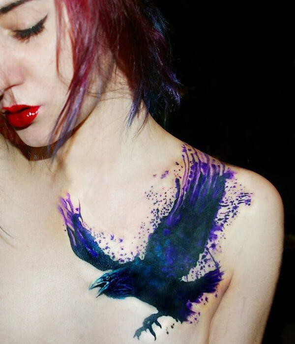 Watercolor raven tattoo
