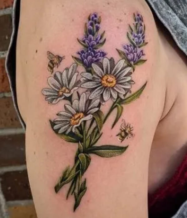 White daisy tattoo in a pair