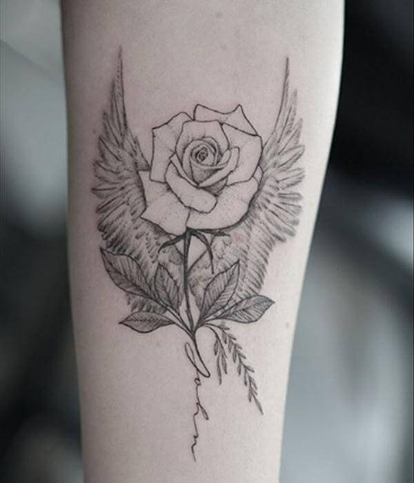 Wings Tattoo with Rose