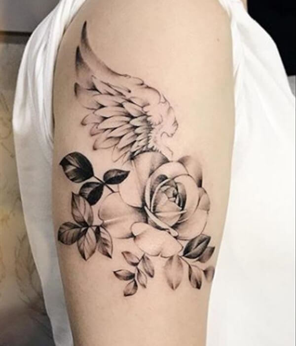 Wings Tattoo with Rose