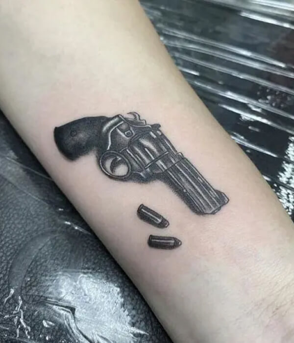 Army Gun Tattoo With Bullets design