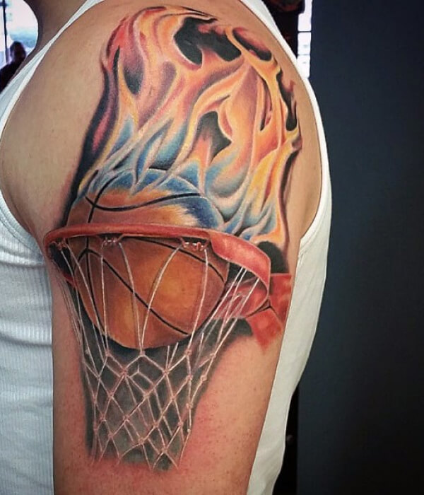 Basketball In Flame Tattoo on hand