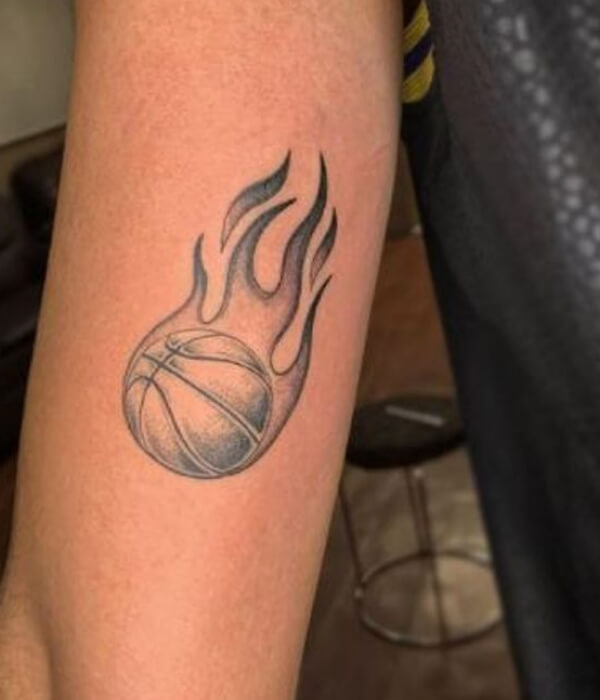Basketball In Flame Tattoo