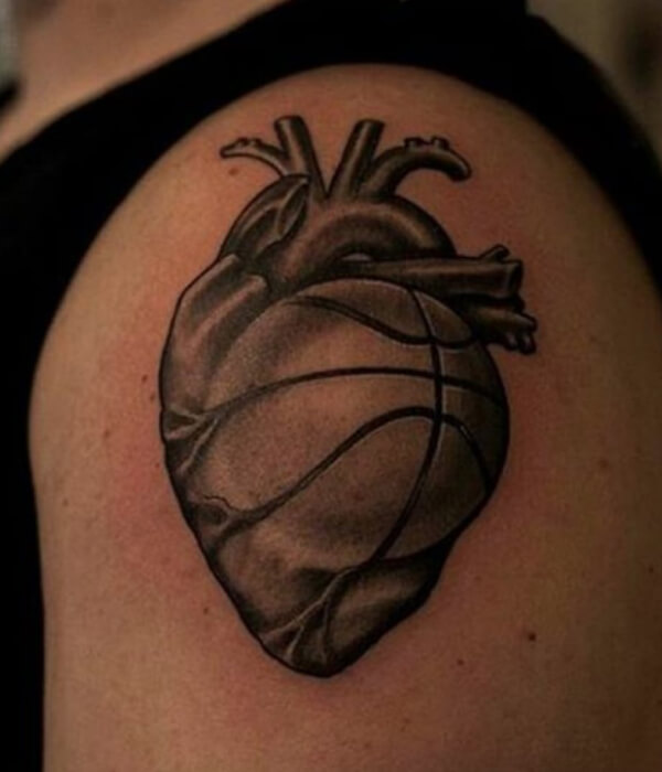 Basketball In Heart hand Tattoo Design