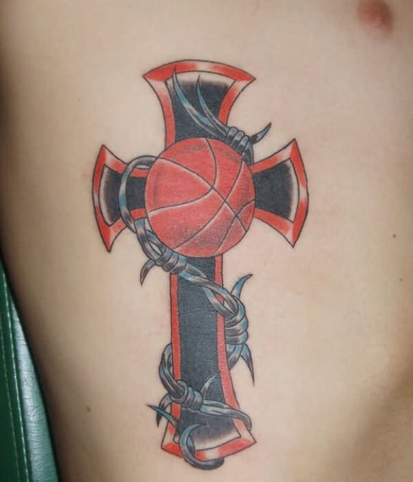 Basketball Tattoo with cross