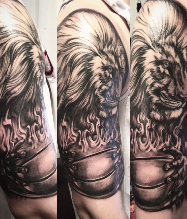 Basketball Tattoo with lion face full sleeve