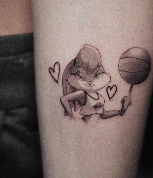 Basketball With Cartoon Character on hand Tattoo Design