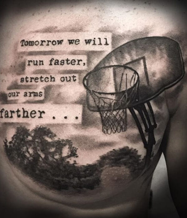 Basketball With Quotes Tattoo on chest