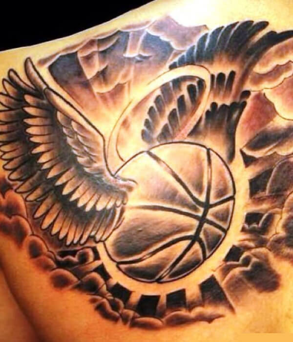 Basketball With Wings Tattoo on chest