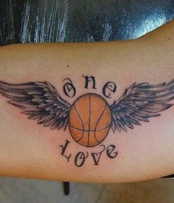 Basketball With angle wings tattoo on hand