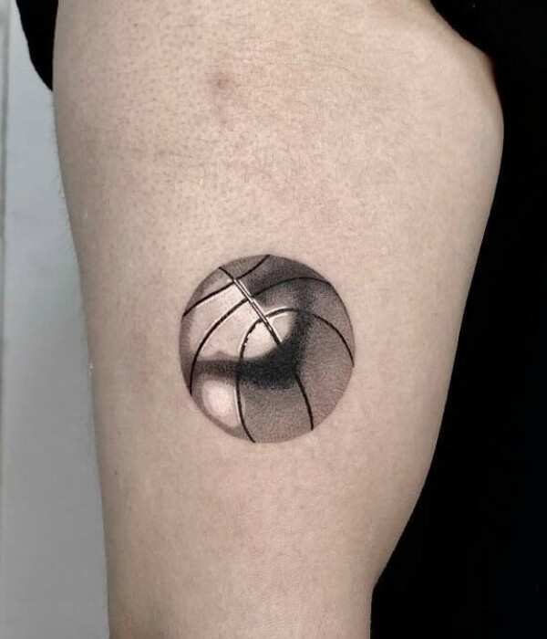 Basketball tattoo small silver on arm