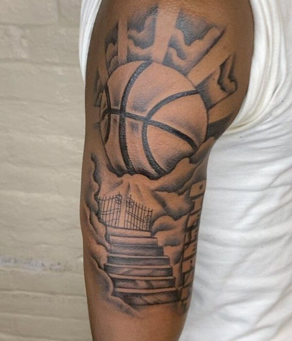 Basketball tattoo with clouds