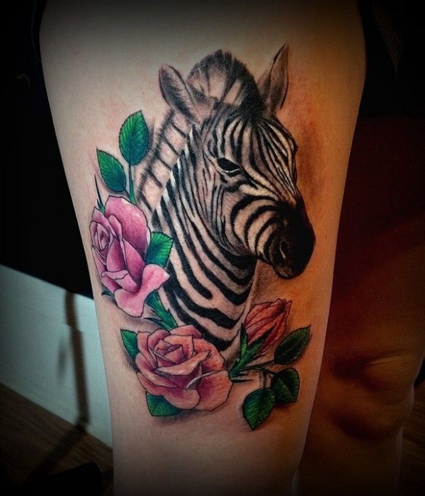 Best Zebra and Flower Tattoo