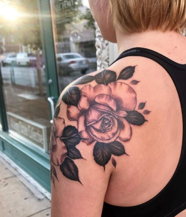 Big rose shoulder tattoo