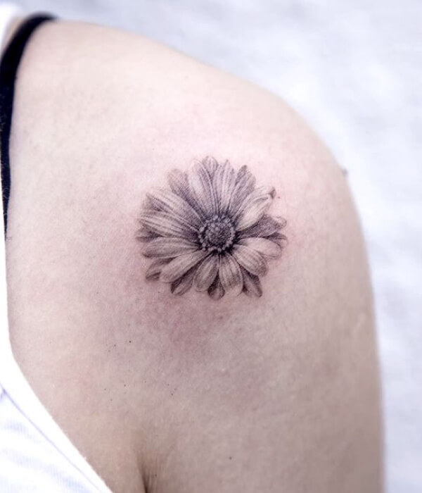 Black and white sunflower tattoo