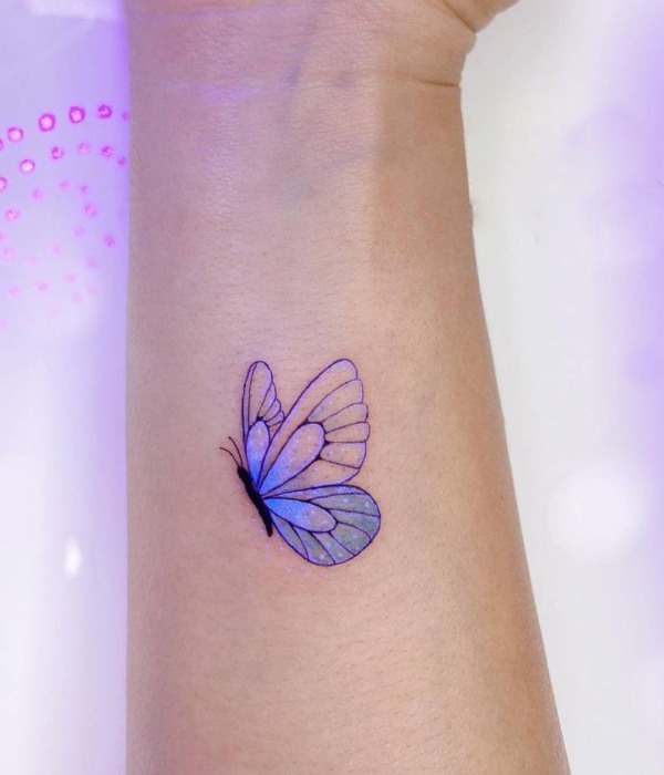 Blue Butterfly UV Hand Tattoo