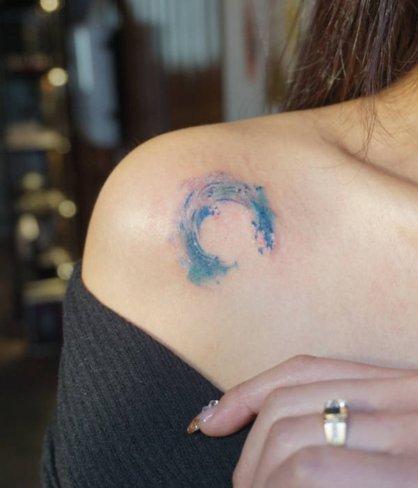 Blue Wave Shoulder Tattoo