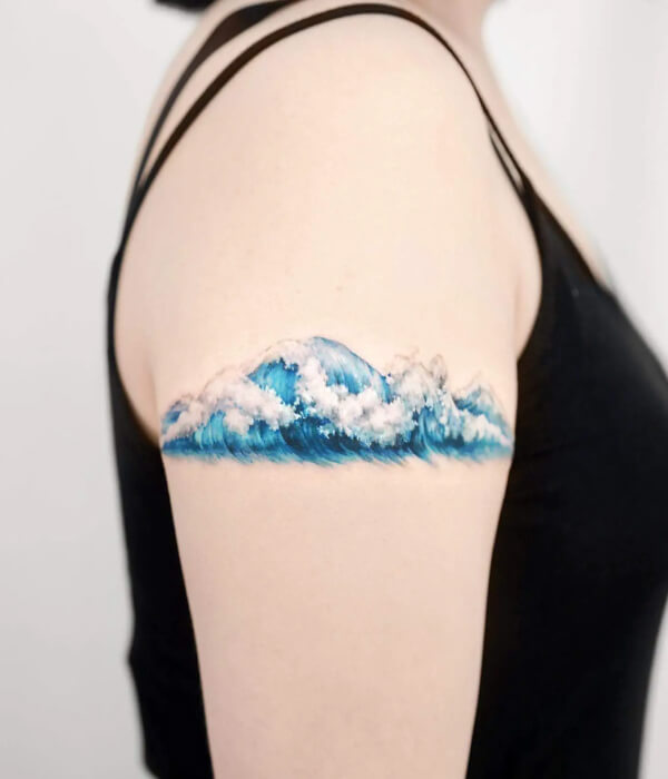 Blue Wave Shoulder Tattoo