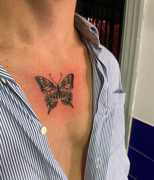 Butterfly On Collarbone Tattoo