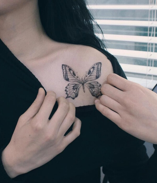 Butterfly shoulder black tattoo for females