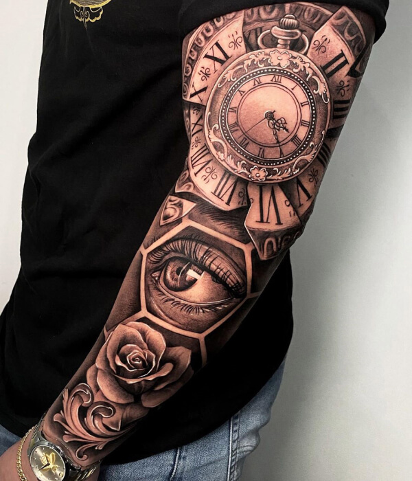 Clock Full Sleeve Tattoo