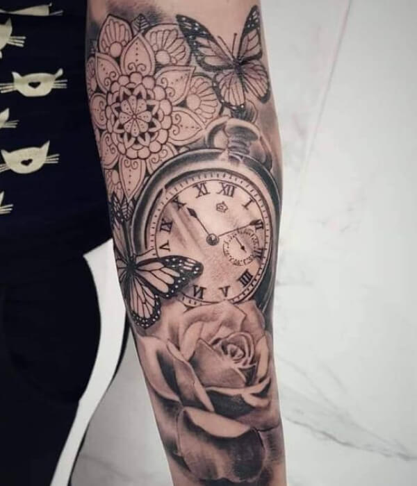 Clock Half Sleeve Tattoo