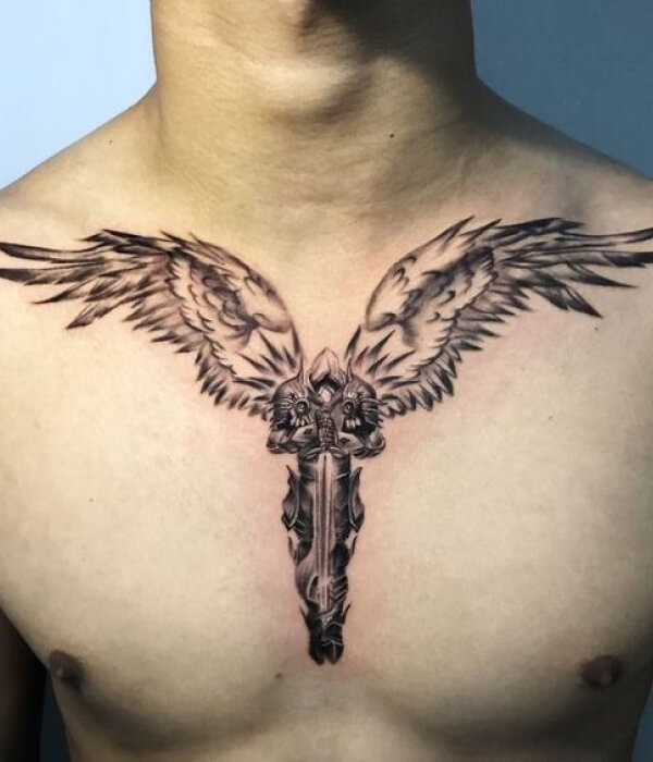 Collarbone Wing Tattoo for men