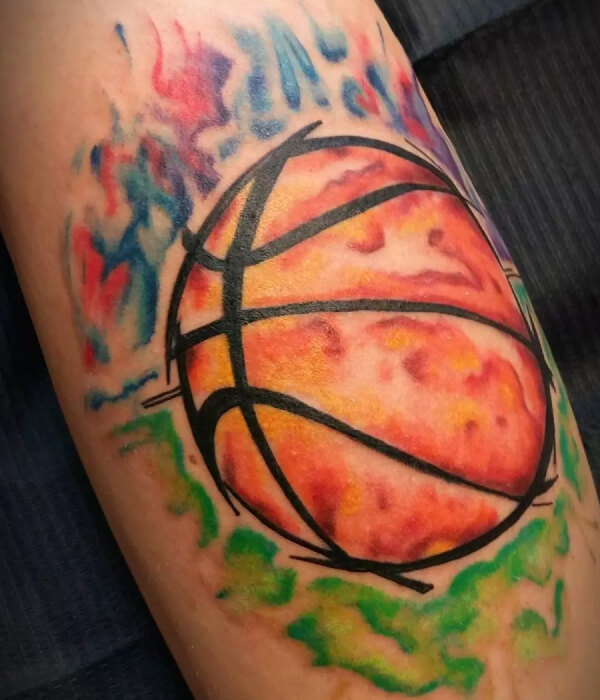 Colorful Basketball hand Tattoo