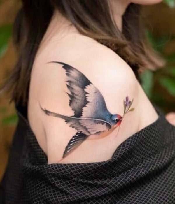 Colorful Bird Shoulder Tattoo