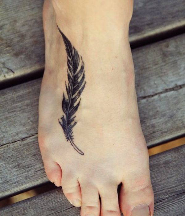 Feather foot tattoo