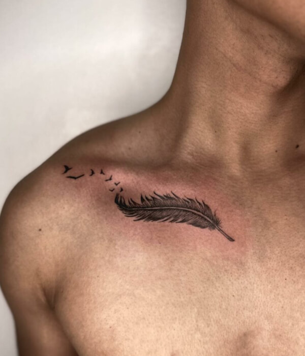 Feather on Collarbone Tattoo