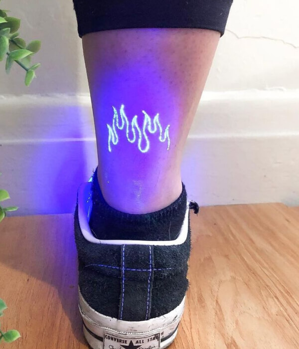 Flame UV leg Tattoo