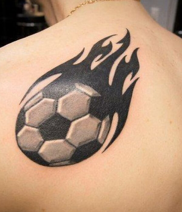 Football Flames back tattoo