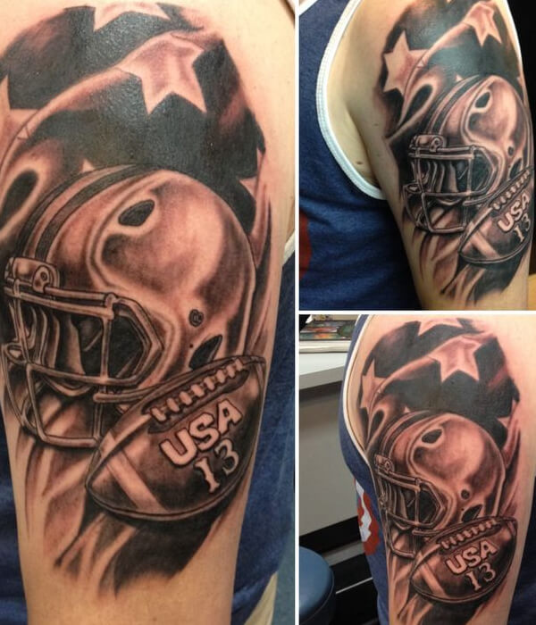 Football helmet tattoo on hand