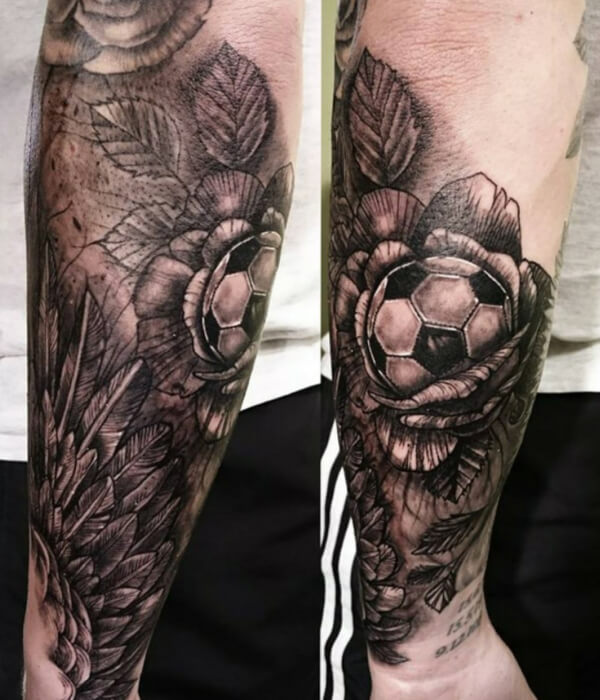 Football tattoo with roses