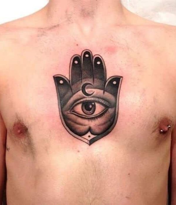 Hamsa Tattoo on the Chest