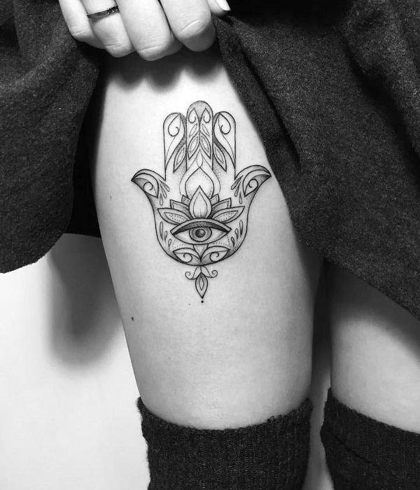 Hamsa Tattoos on the Thigh