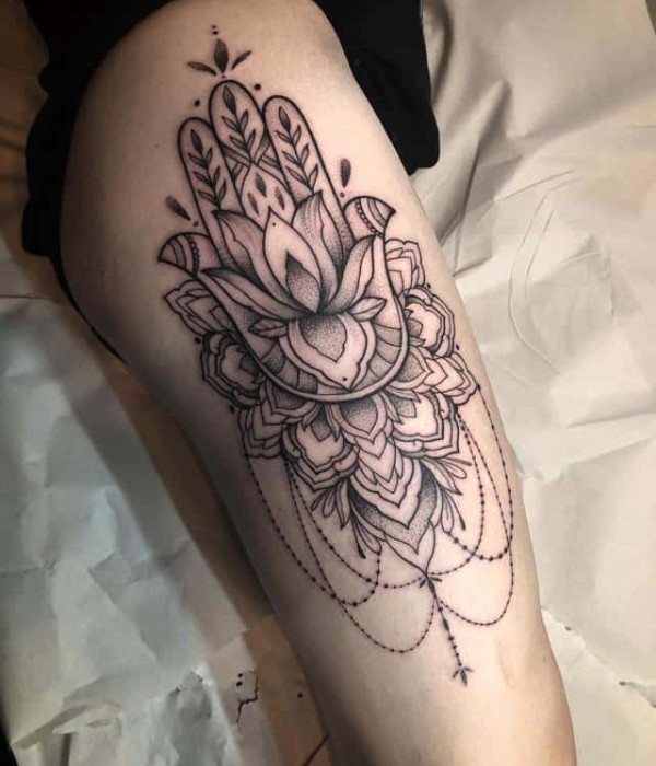 Hamsa and Lotus Tatoo