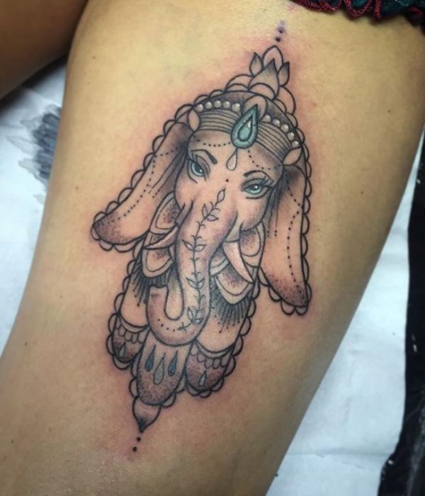 Hamsa with Elephant Tattoo