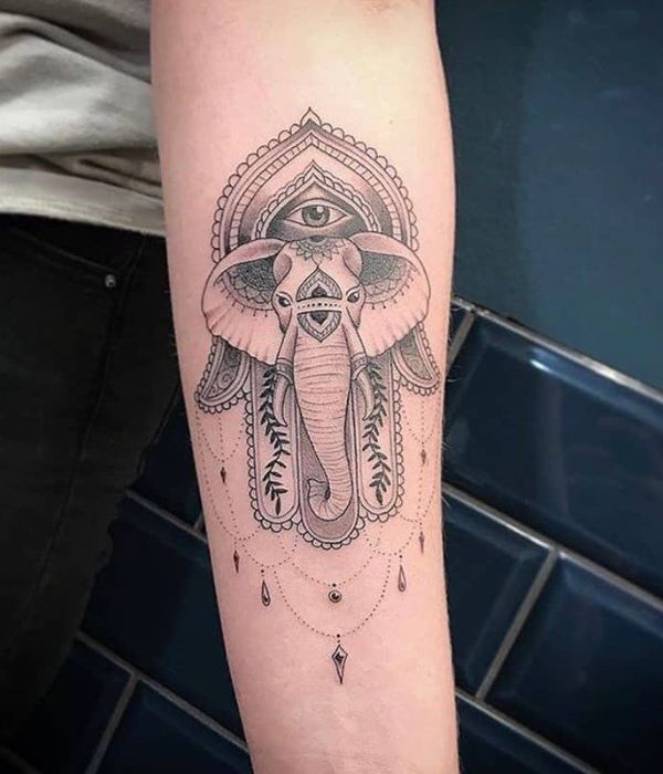 Hamsa with Elephant Tattoos