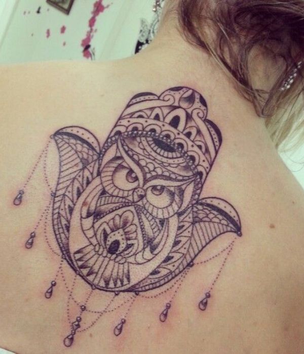 Hamsa with Owl Tattoos