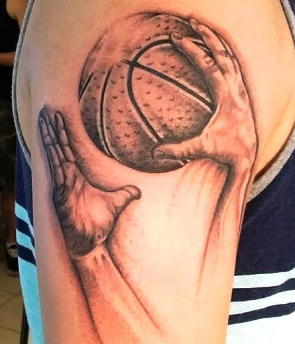 Hands Holding Basketball Tattoo