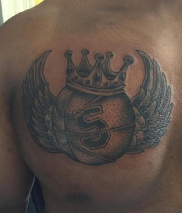 Little Crowned Basketball With Wings chest with crownTattoo