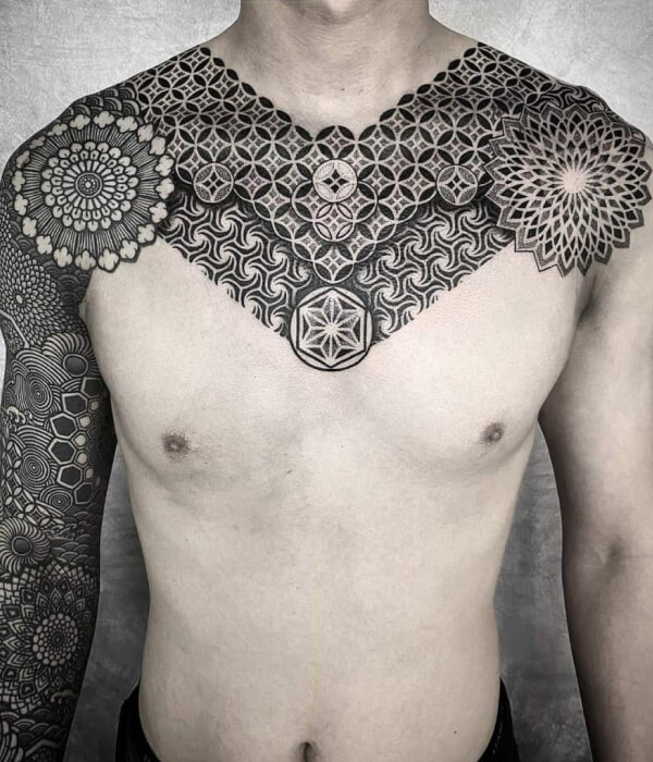 Mandala Collarbone tattoo For men