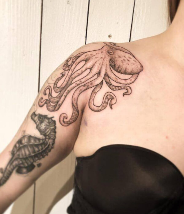 Octopus Shoulder Tattoo For Women