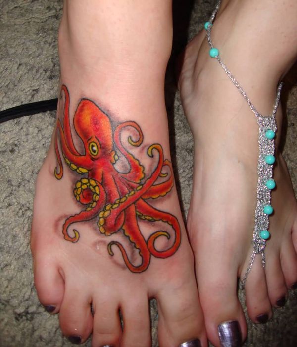 Octopus full foot tattoo