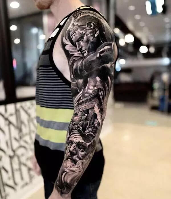 Realistic Full Sleeve house Tattoo